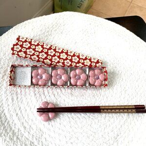 Vtg Japanese Ceramic Sakura Chopstick Rest Holder 5pcs